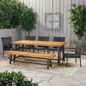 Outdoor Rustic Acacia Wood 8 Seater Dining Set with Dining Bench - NH669013 patio chairs, outdoor seating