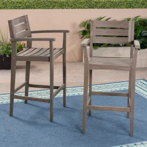 Outdoor Rustic Acacia Wood Barstool (Set of 2) - NH418503 patio chairs, outdoor seating