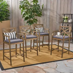 Outdoor Rustic Acacia Wood Barstools with Cushions (Set of 4) - NH540603 patio chairs, outdoor seating