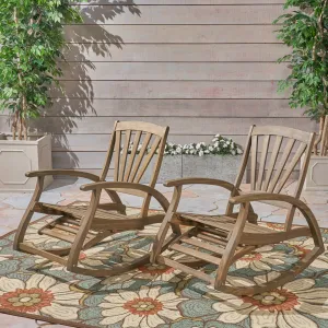Outdoor Rustic Acacia Wood Recliner Rocking Chairs (Set of 2) - NH239603 patio chairs, outdoor seating