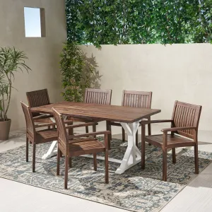 Outdoor Rustic Farmhouse Acacia Wood 7 Piece Dining Set - NH839603 patio chairs, outdoor seating