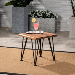 Outdoor Rustic Industrial Acacia Wood Accent Table with Metal Hairpin Legs, Teak - NH209003 patio chairs, outdoor seating