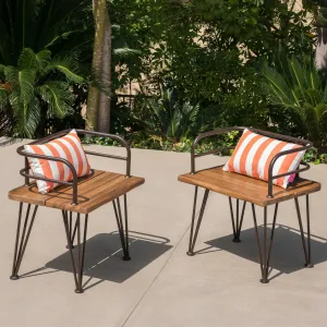 Outdoor Rustic Industrial Acacia Wood Chairs with Metal Hairpin Legs (Set of 2), Teak - NH451403 patio chairs, outdoor seating