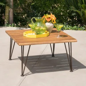 Outdoor Rustic Industrial Acacia Wood Coffee Table with Metal Hairpin Legs, Teak - NH551403 patio chairs, outdoor seating