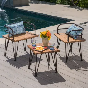 Outdoor Rustic Industrial Acacia Wood End Table Chat with Metal Hairpin Legs, Teak - NH461403 patio chairs, outdoor seating
