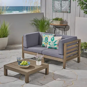 Outdoor Sectional Loveseat Set with Coffee Table - 3-Piece 2-Seater - Acacia Wood - Outdoor Cushions - NH840703 patio chairs, outdoor seating