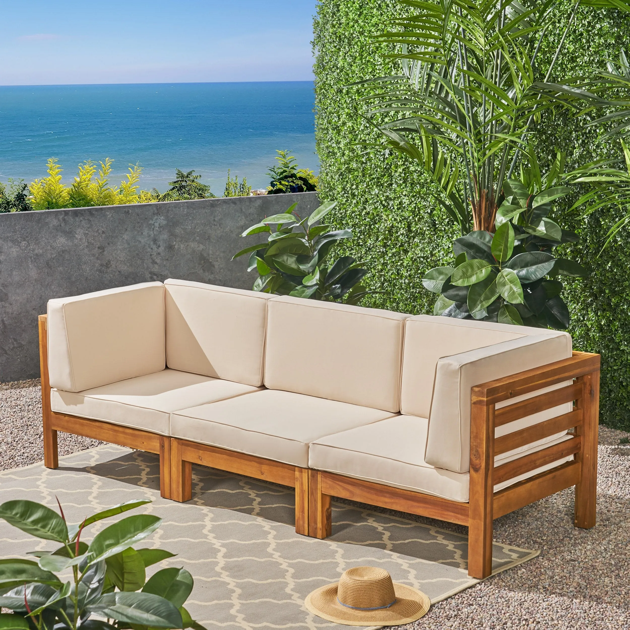 Outdoor Sectional Sofa Set - 3-Seater - Acacia Wood - Outdoor Cushions - NH930703 patio chairs, outdoor seating