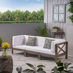 Outdoor Sectional Sofa Set  3-Seater  Acacia Wood  Water-Resistant Cushions - NH986603 patio chairs, outdoor seating