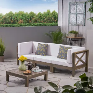 Outdoor Sectional Sofa Set with Coffee Table  3-Seater  Acacia Wood  Water-Resistant Cushions - NH407603 patio chairs, outdoor seating