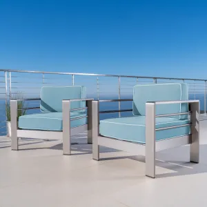 Outdoor Silver Aluminum Frame Light Teal Cushion Club Chairs - NH632303 patio chairs, outdoor seating