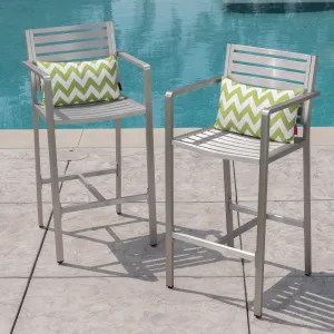 Outdoor Silver Rust-Proof Aluminum 29.50 Inch Barstools - NH752403 patio chairs, outdoor seating