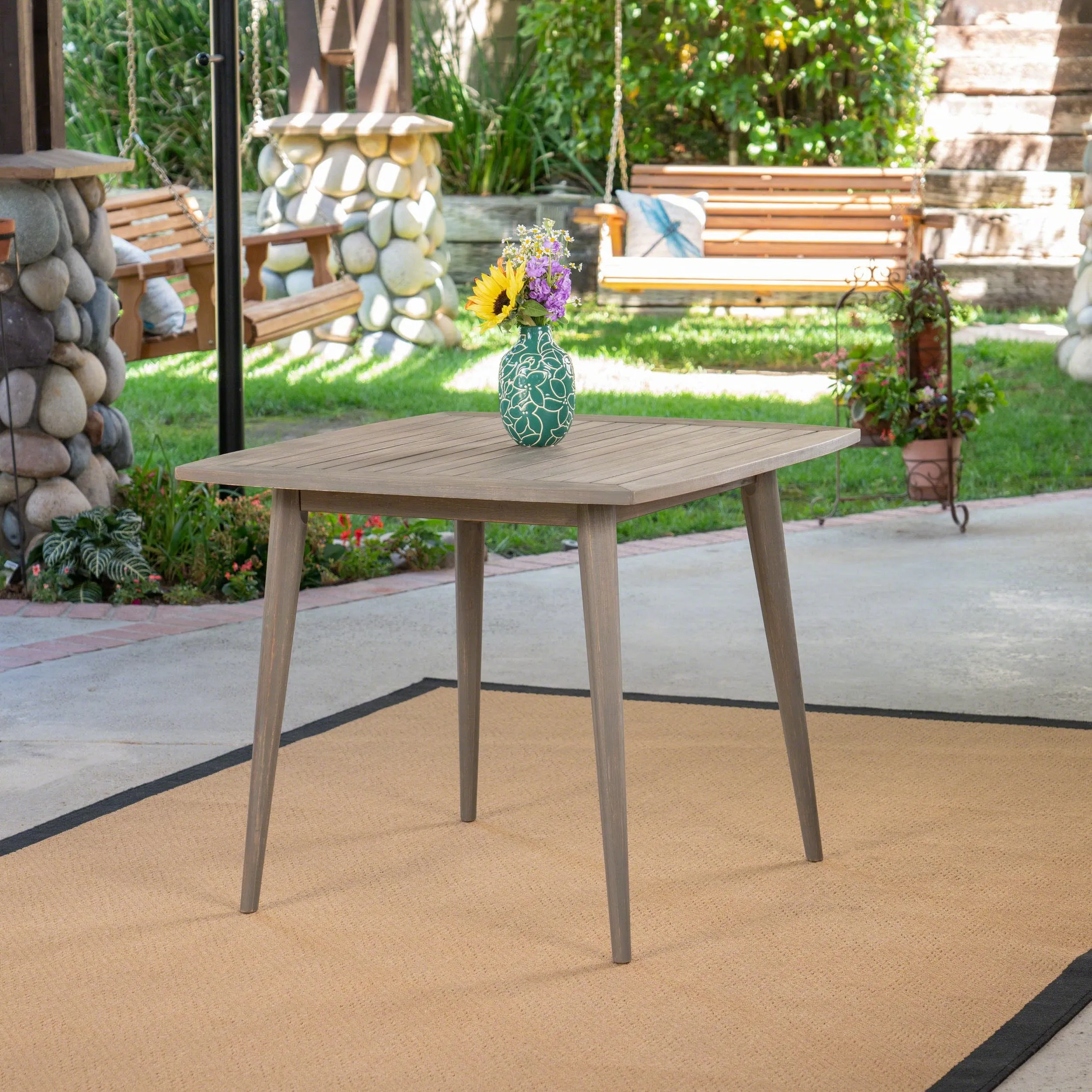 Outdoor Square Acacia Wood Dining Table with Straight Legs - NH660503 patio chairs, outdoor seating