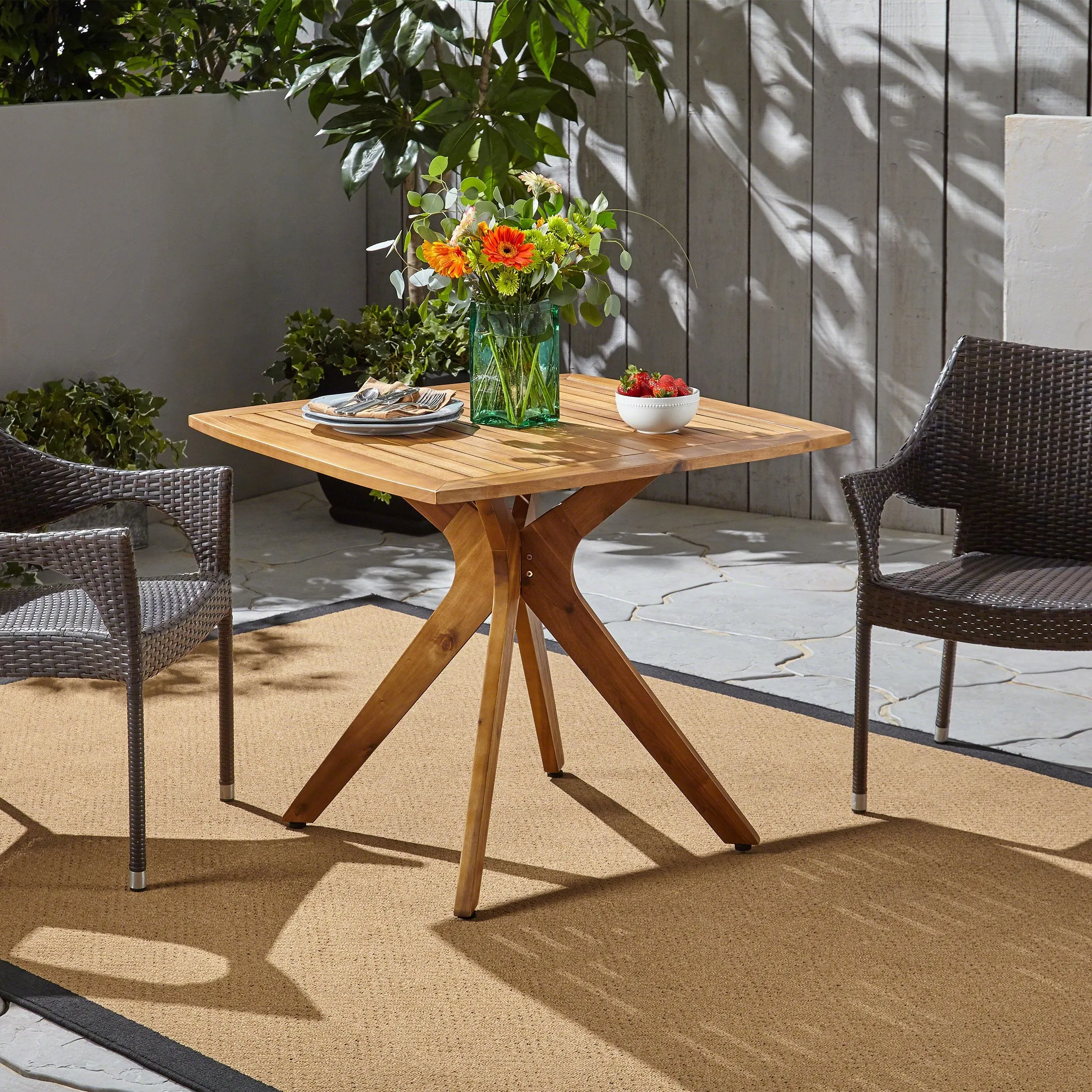 Outdoor Square Acacia Wood Dining Table with X Base - NH631503 patio chairs, outdoor seating