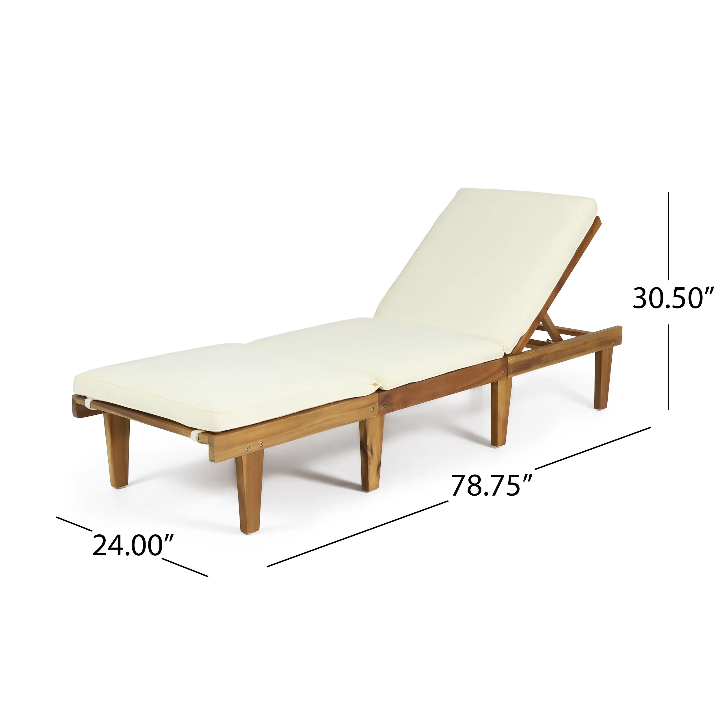 Outdoor Teak Brown Wood Chaise Lounge with Cushion - NH085692