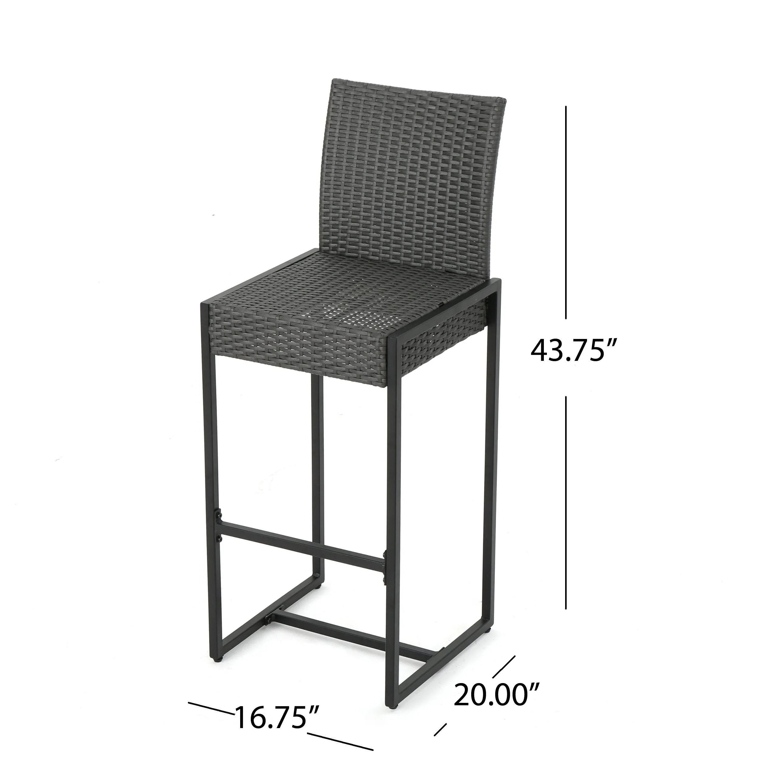 Outdoor Transitional 30-Inch Gray Wicker Barstools with Metal Frame - NH726003