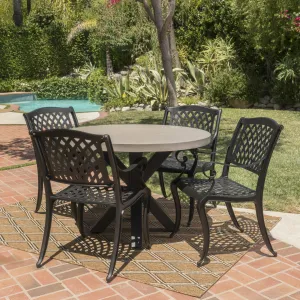 Outdoor Transitional 5 Piece Cast Aluminum Dining Set with Lightweight Concrete Table - NH883103 patio chairs, outdoor seating