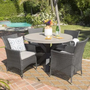 Outdoor Transitional 5 Piece Wicker Dining Set with Lightweight Concrete Table - NH783103 patio chairs, outdoor seating