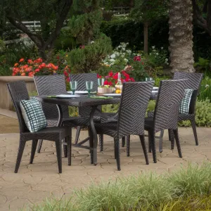 Outdoor Transitional 7-Piece Multi-Brown Wicker Dining Set - NH355003 patio chairs, outdoor seating