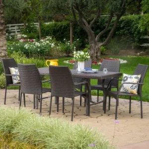 Outdoor Transitional 7-Piece Multi-Brown Wicker Dining Set with Arm Chairs - NH055003 patio chairs, outdoor seating
