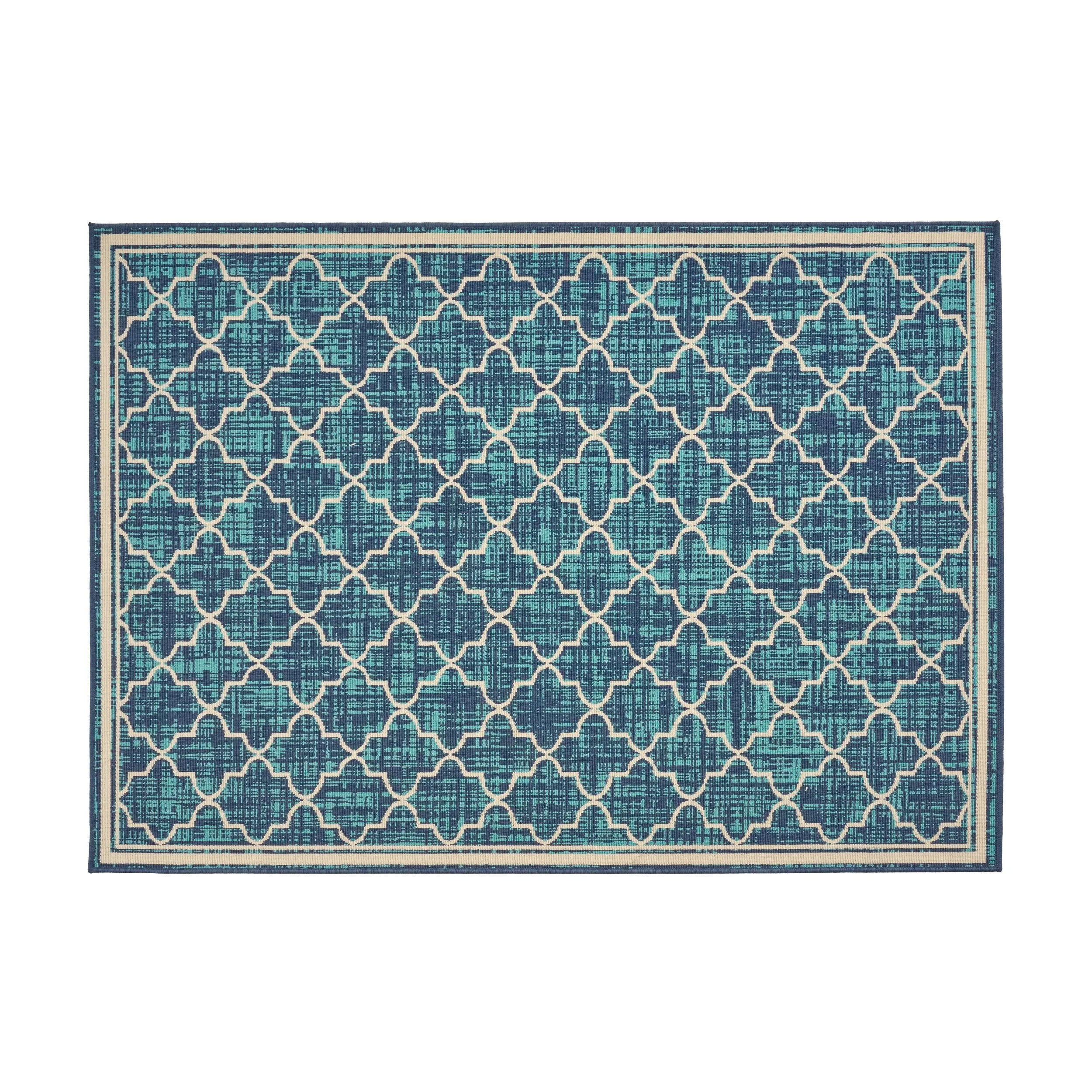 Outdoor Trellis Area Rug, Blue and Ivory - NH575803