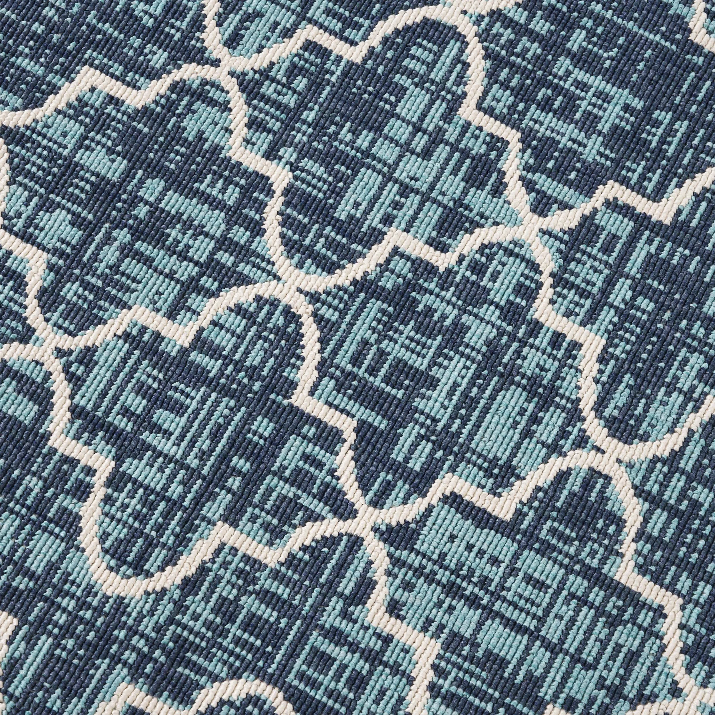 Outdoor Trellis Area Rug, Blue and Ivory - NH575803