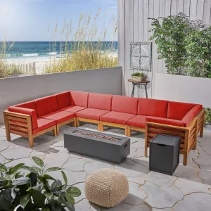 Outdoor U-Shaped Sectional Sofa Set with Fire Pit - NH701703 patio chairs, outdoor seating