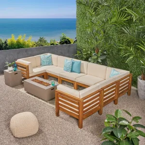 Outdoor U-Shaped Sectional Sofa Set with Fire Pit - NH790703 patio chairs, outdoor seating