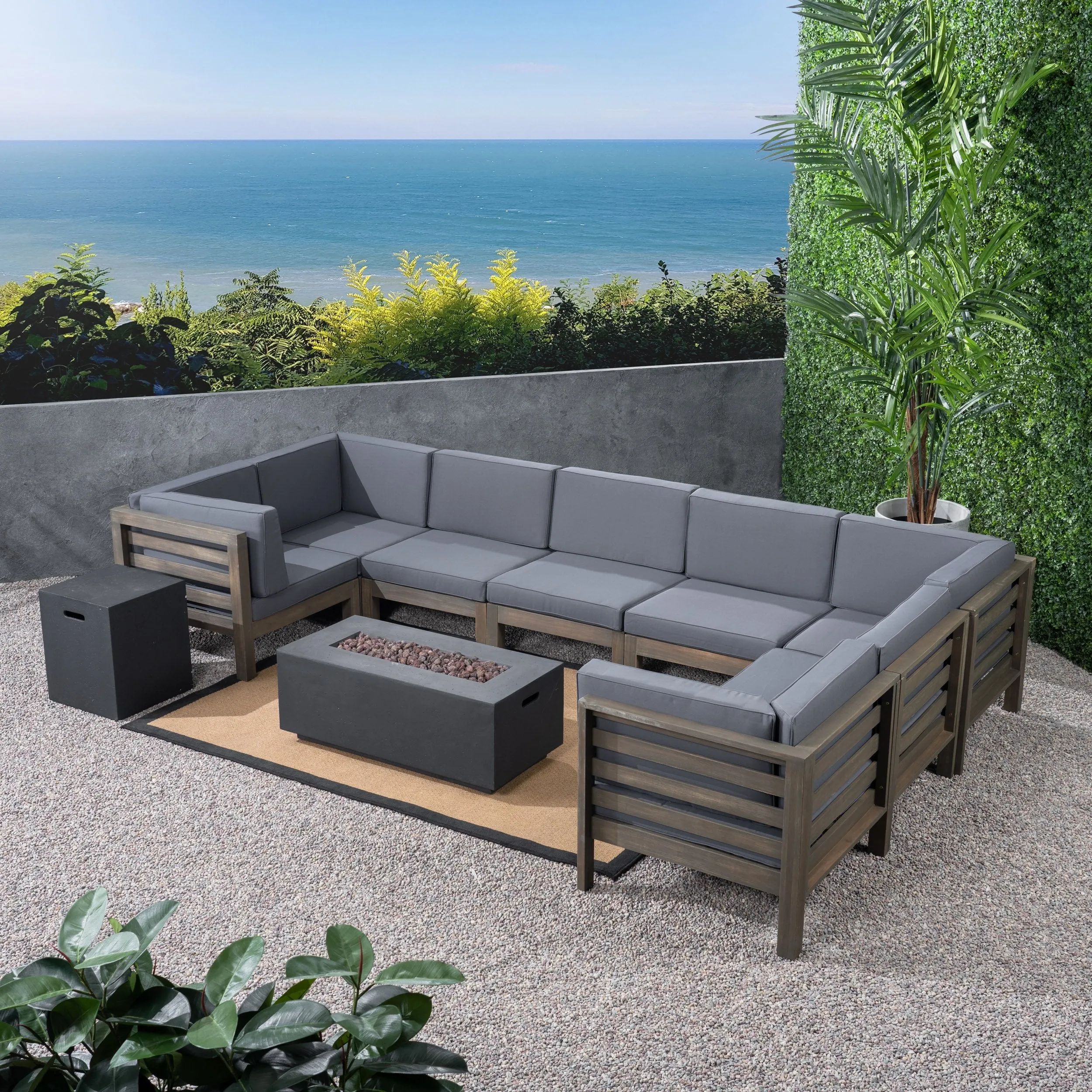 Outdoor U-Shaped Sectional Sofa Set with Fire Pit - NH790703