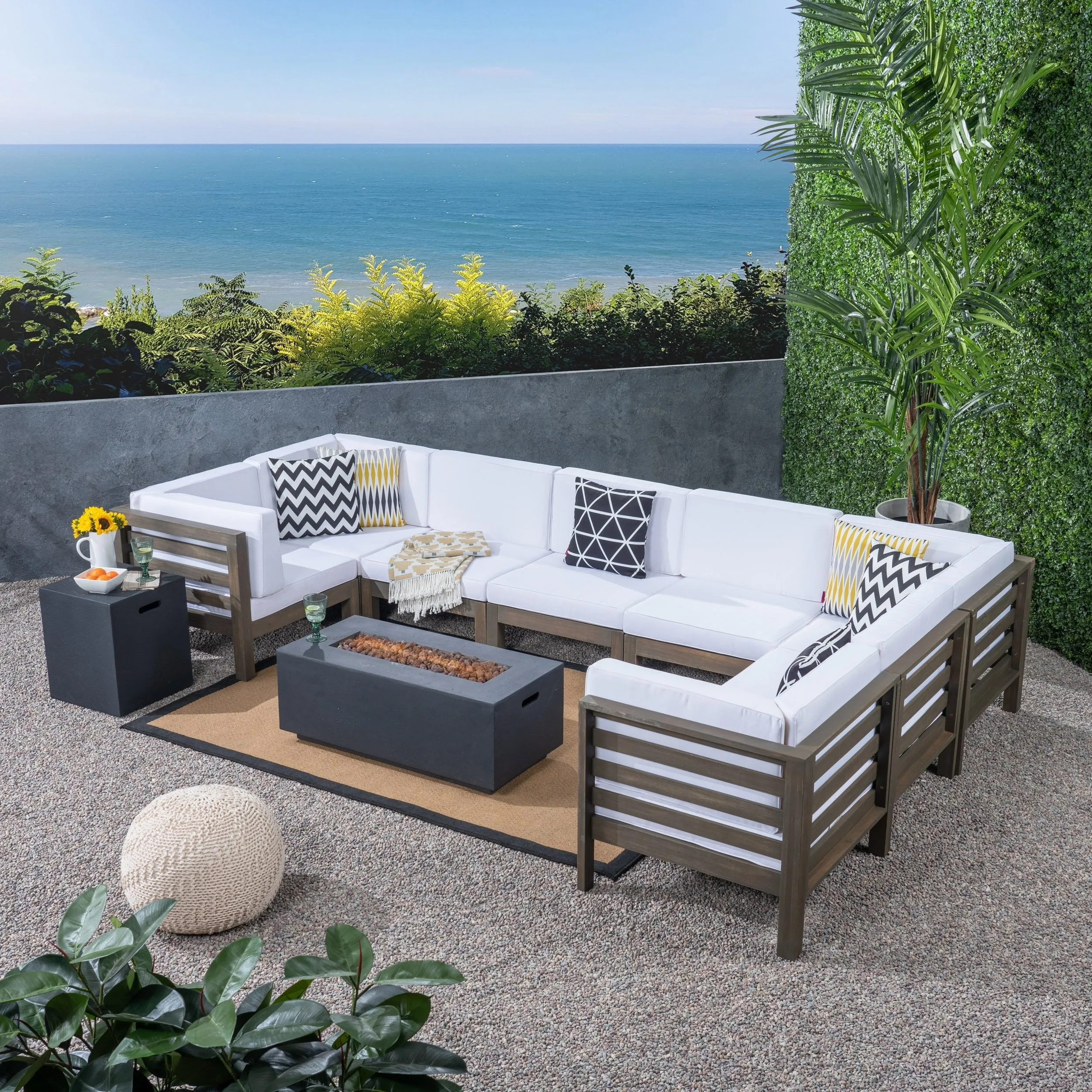Outdoor U-Shaped Sectional Sofa Set with Fire Pit - NH790703