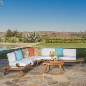 Outdoor V Shaped 4 Piece Acacia Wood Sectional Sofa Set - NH806203 patio chairs, outdoor seating