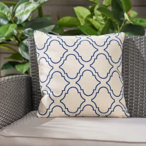 Outdoor Water Resistant 18-inch Square Pillow, Blue on Beige - NH497503 patio chairs, outdoor seating