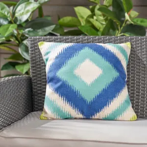 Outdoor Water Resistant 18-inch Square Pillow, Blue / Teal Ikat - NH897503 patio chairs, outdoor seating