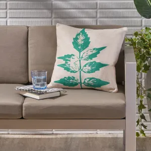 Outdoor Water Resistant 18-inch Square Pillow, Green on Beige - NH787503 patio chairs, outdoor seating