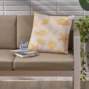 Outdoor Water Resistant 18-inch Square Pillow, Orange on Beige - NH747503 patio chairs, outdoor seating