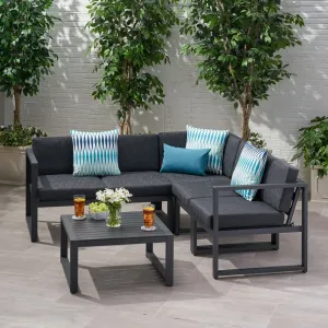 Outdoor Water Resistant Cushions 6 PC Sofa Set w/ Stone Finished Tempered Glass Coffee Table - NH963103 patio chairs, outdoor seating