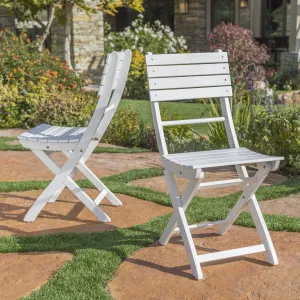 Outdoor White Finish Acacia Wood Foldable Dining Chairs - NH618992 patio chairs, outdoor seating