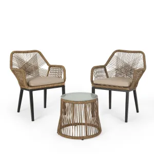 Outdoor Wicker 2 Seater Chat Set, Light Brown and Beige - NH100513 patio chairs, outdoor seating