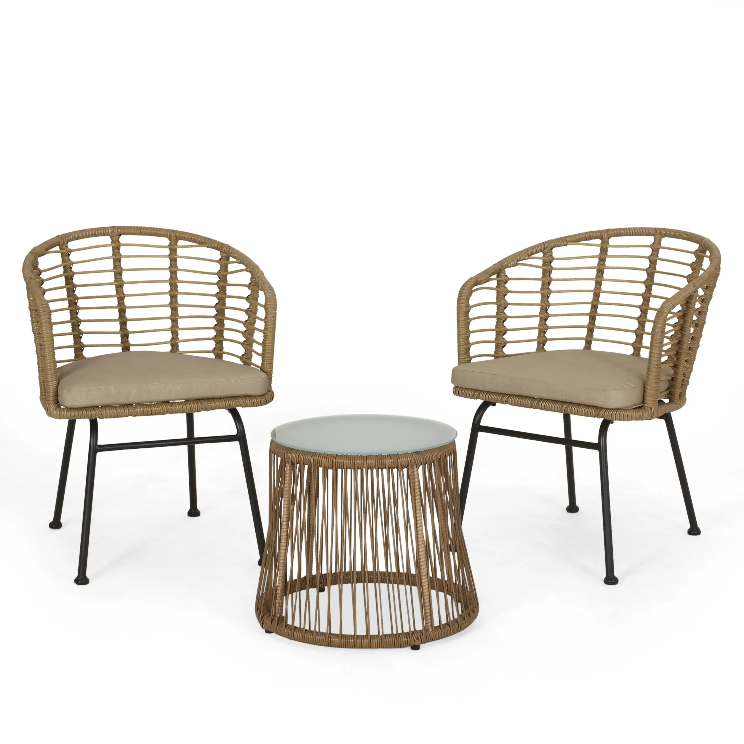 Outdoor Wicker 2 Seater Chat Set, Light Brown and Beige - NH899413 patio chairs, outdoor seating