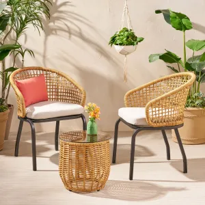 Outdoor Wicker 3 Piece Chat Set with Side Table - NH607113 patio chairs, outdoor seating