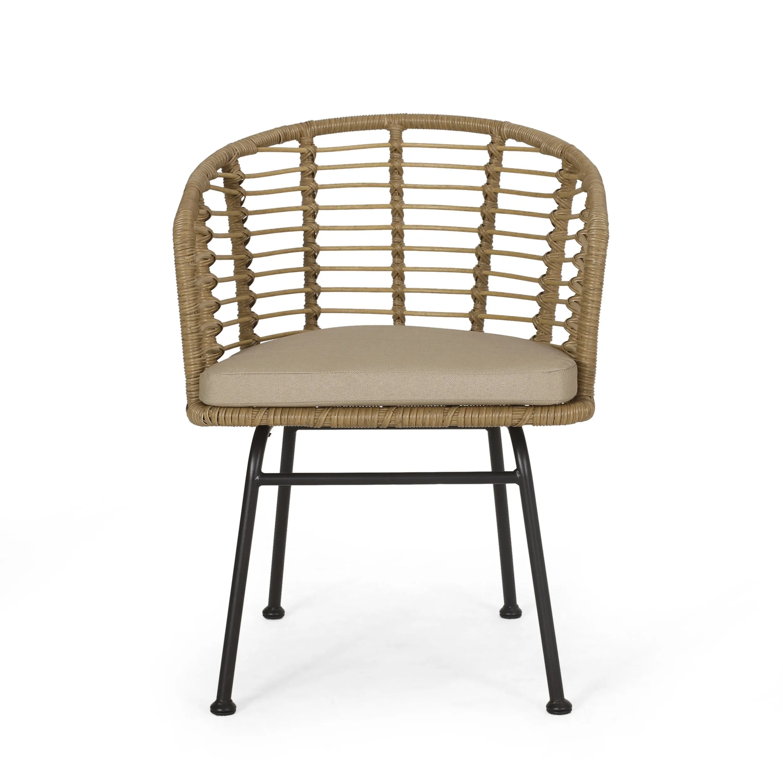 Outdoor Wicker 7 Piece Dining Set, Light Brown, Matte Black, and Beige - NH000513