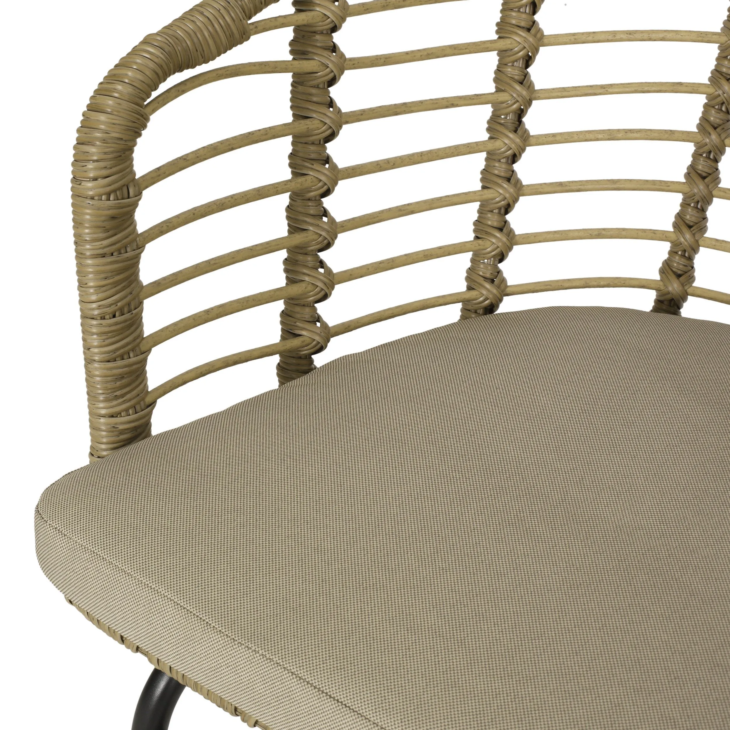 Outdoor Wicker 7 Piece Dining Set, Light Brown, Matte Black, and Beige - NH000513