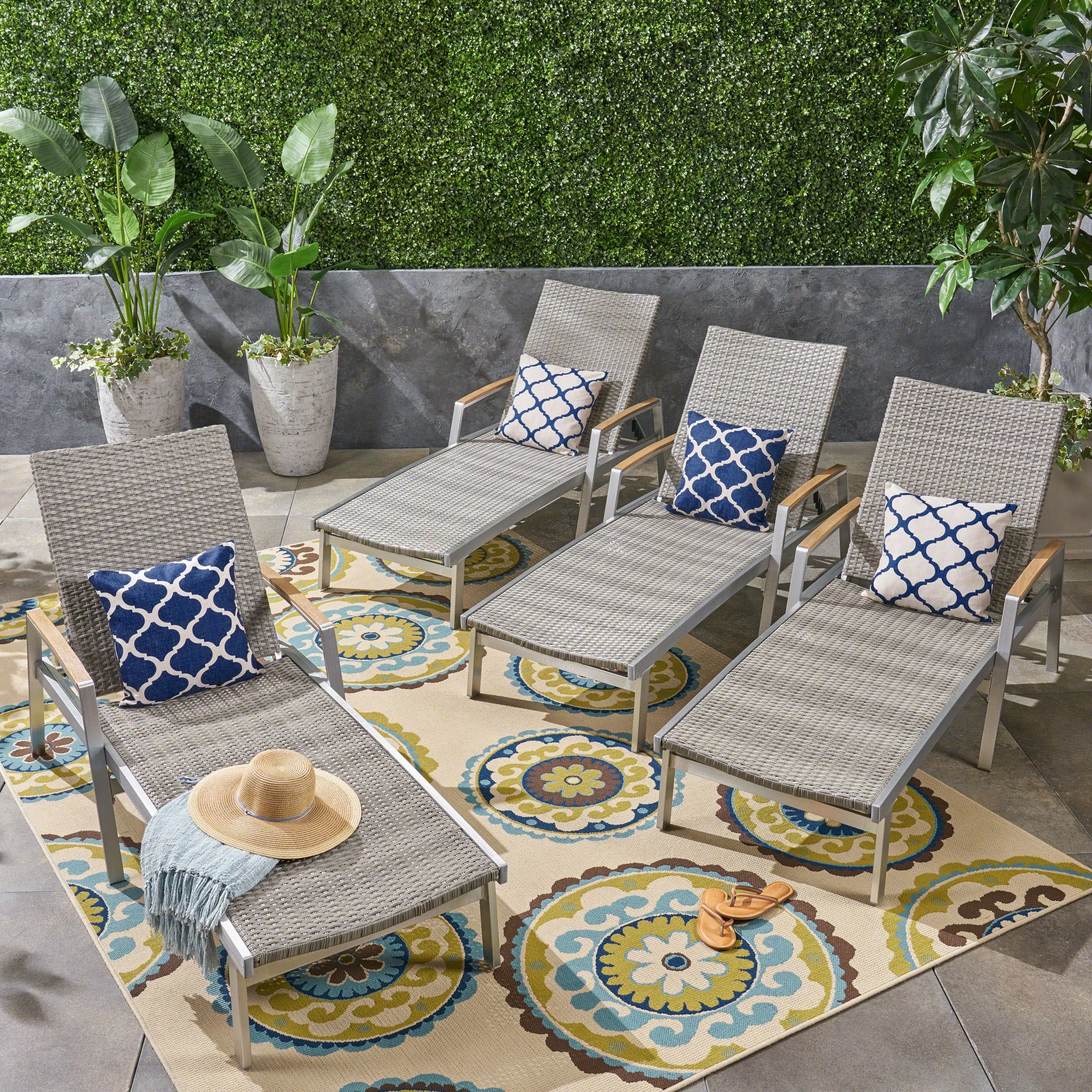 Outdoor Wicker and Aluminum Chaise Lounges (Set of 4), Gray Finish - NH375503 patio chairs, outdoor seating
