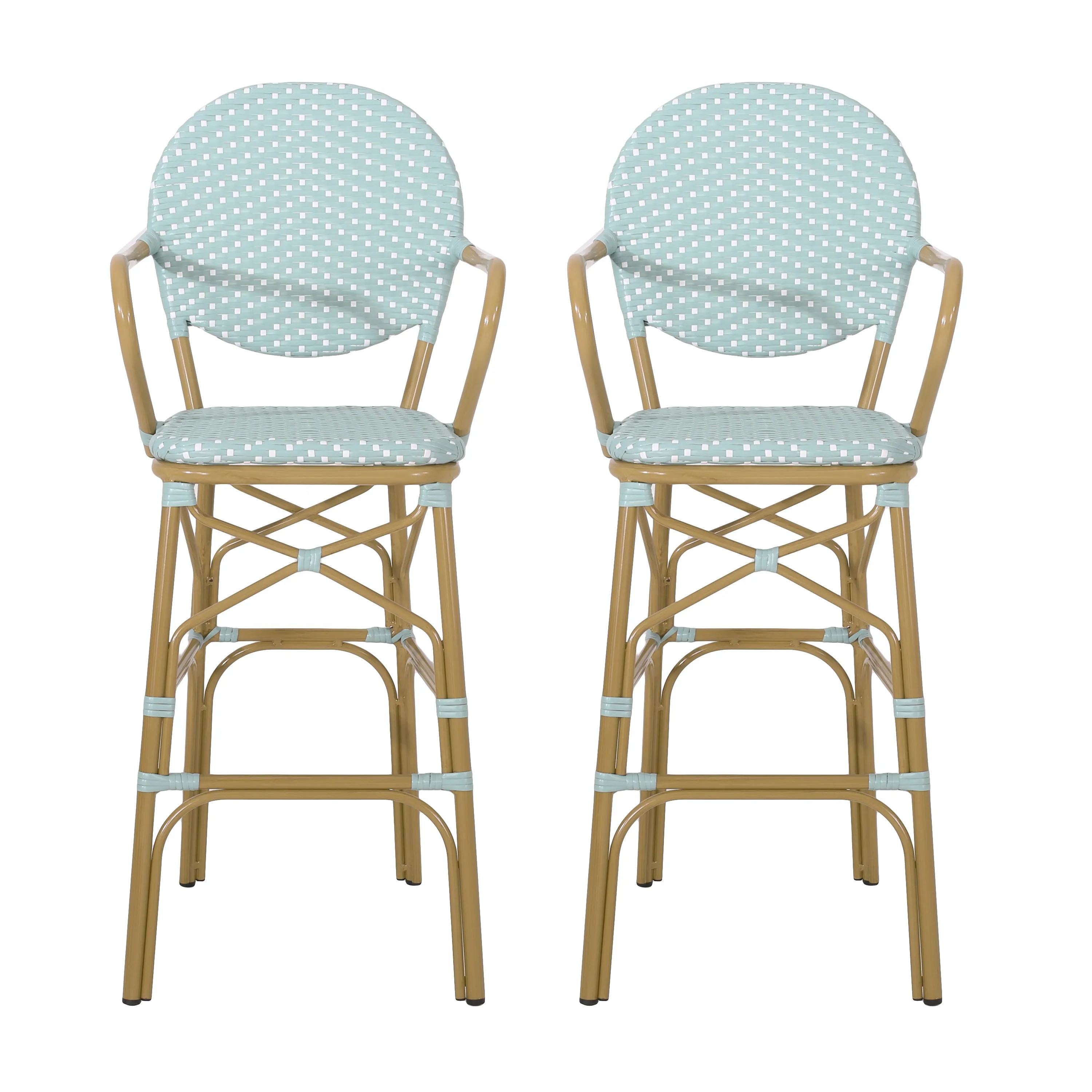 Outdoor Wicker and Aluminum French Barstools