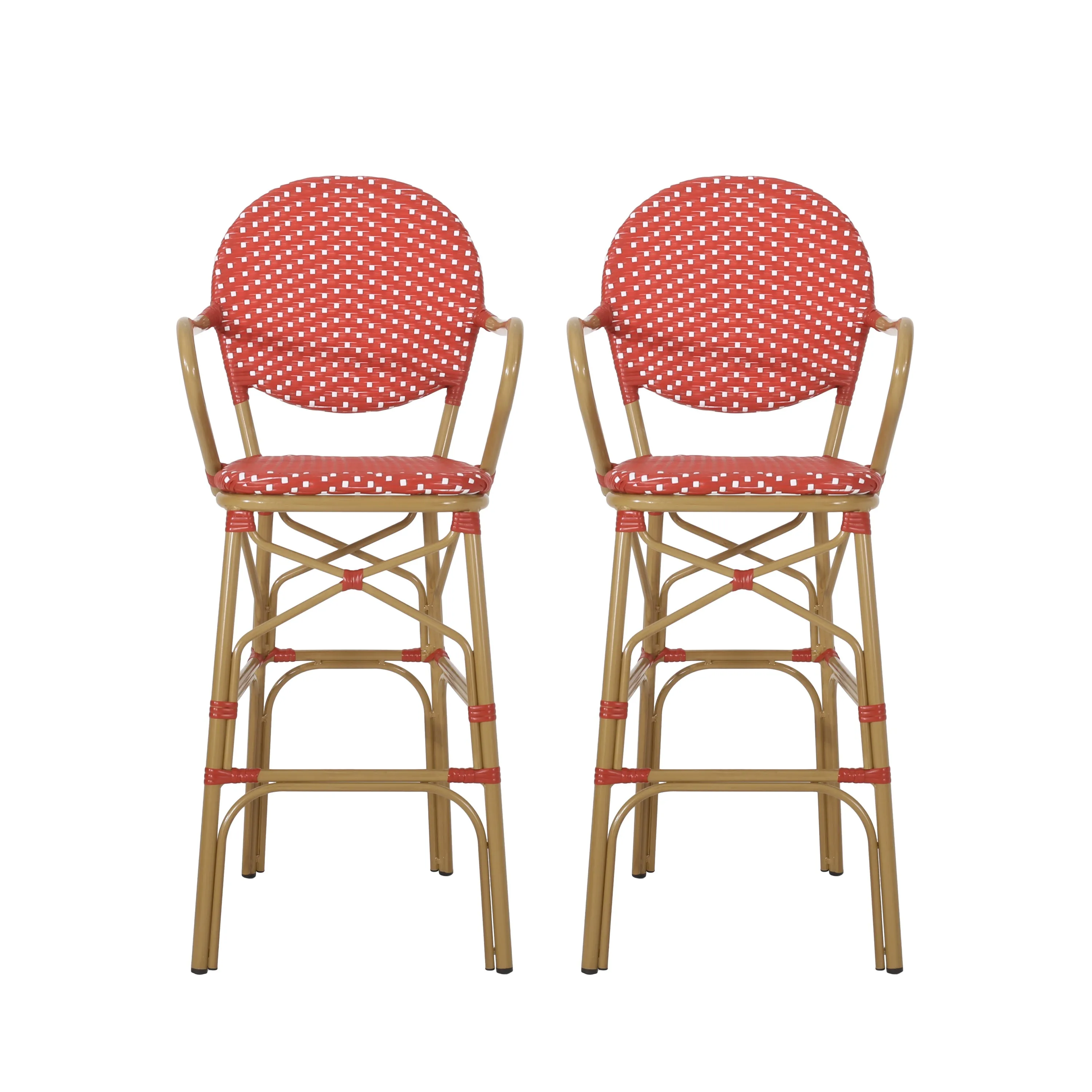 Outdoor Wicker and Aluminum French Barstools