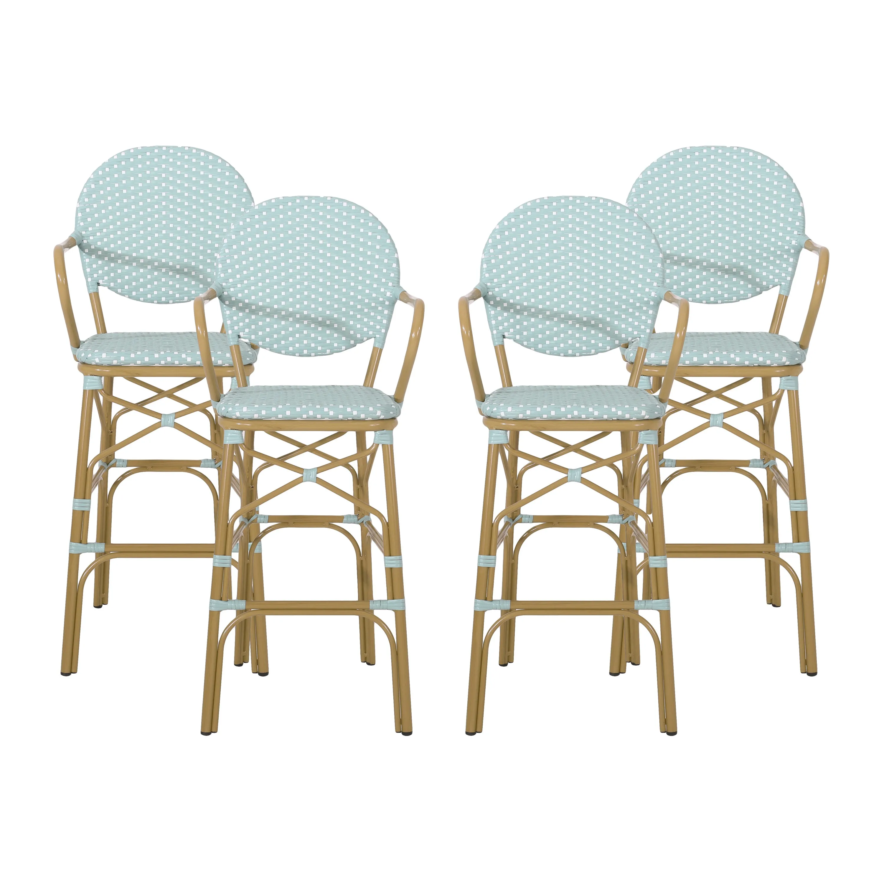 Outdoor Wicker and Aluminum French Barstools