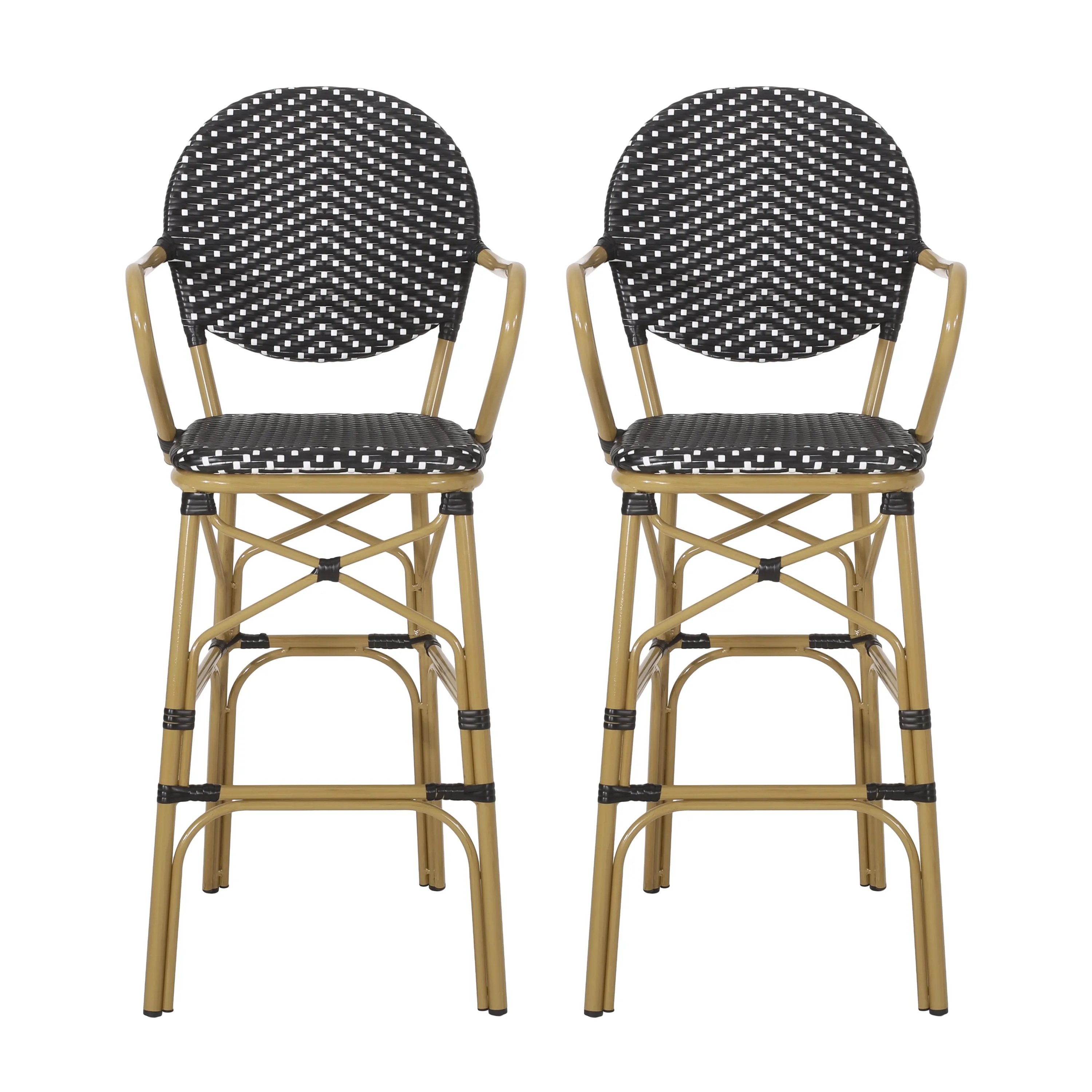 Outdoor Wicker and Aluminum French Barstools