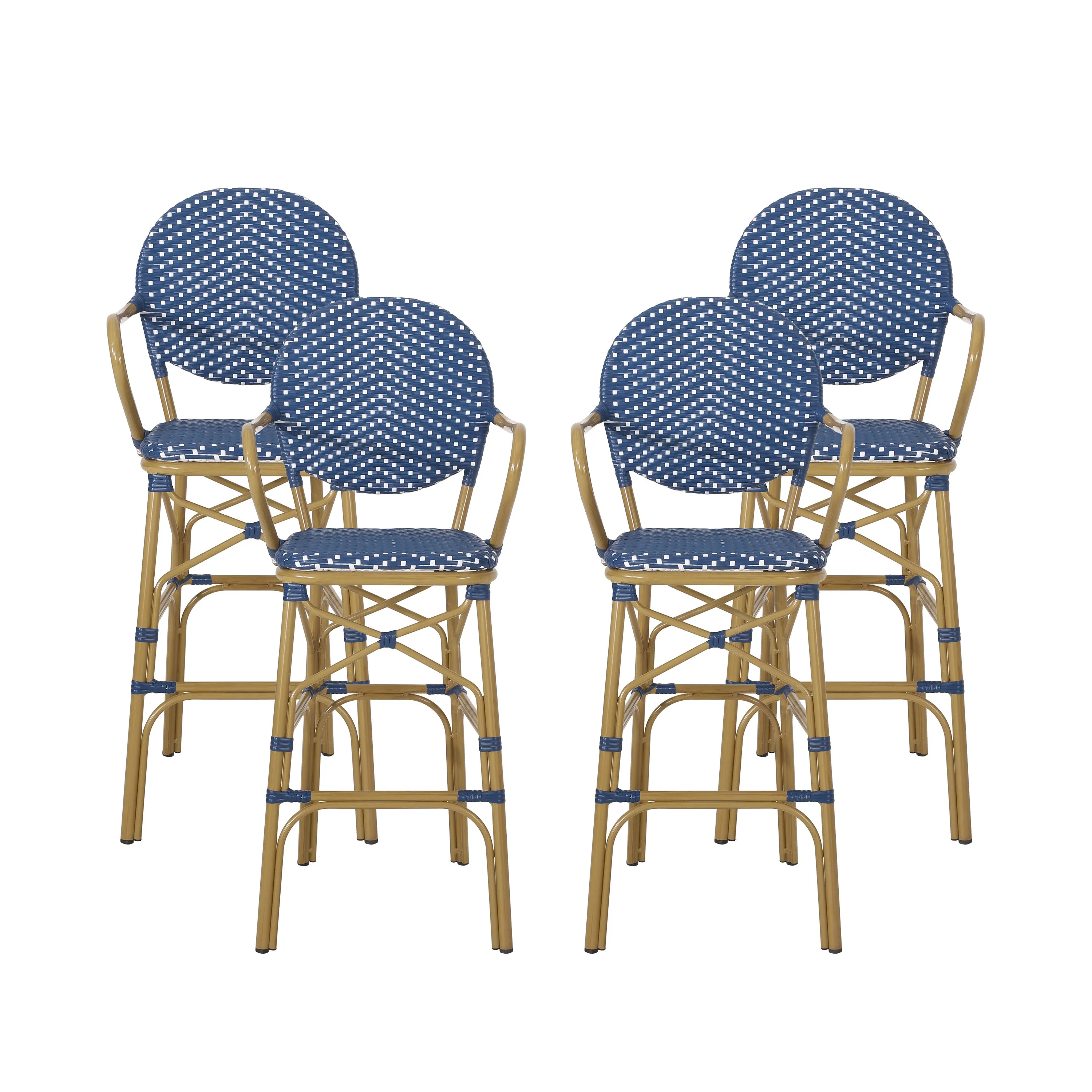 Outdoor Wicker and Aluminum French Barstools