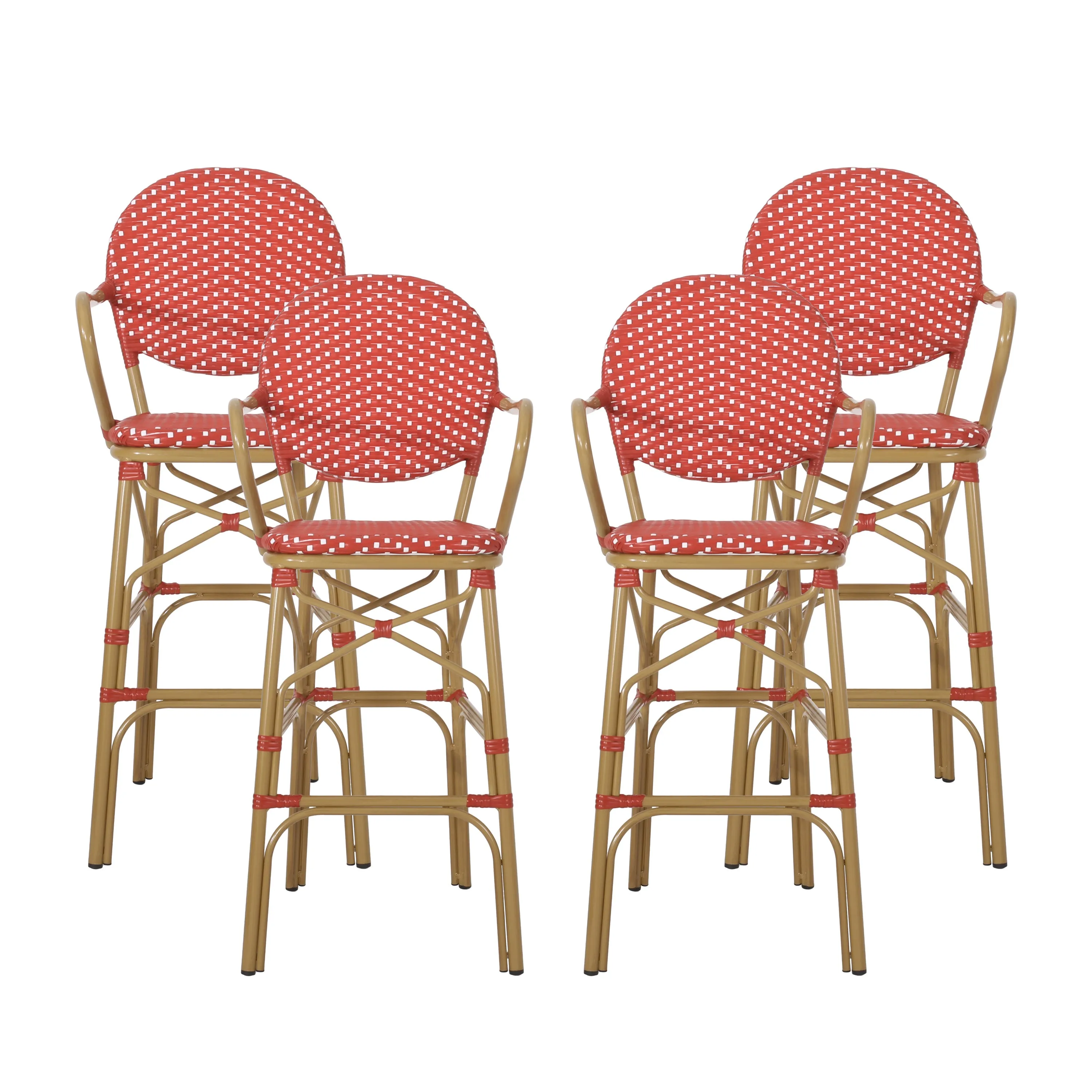 Outdoor Wicker and Aluminum French Barstools