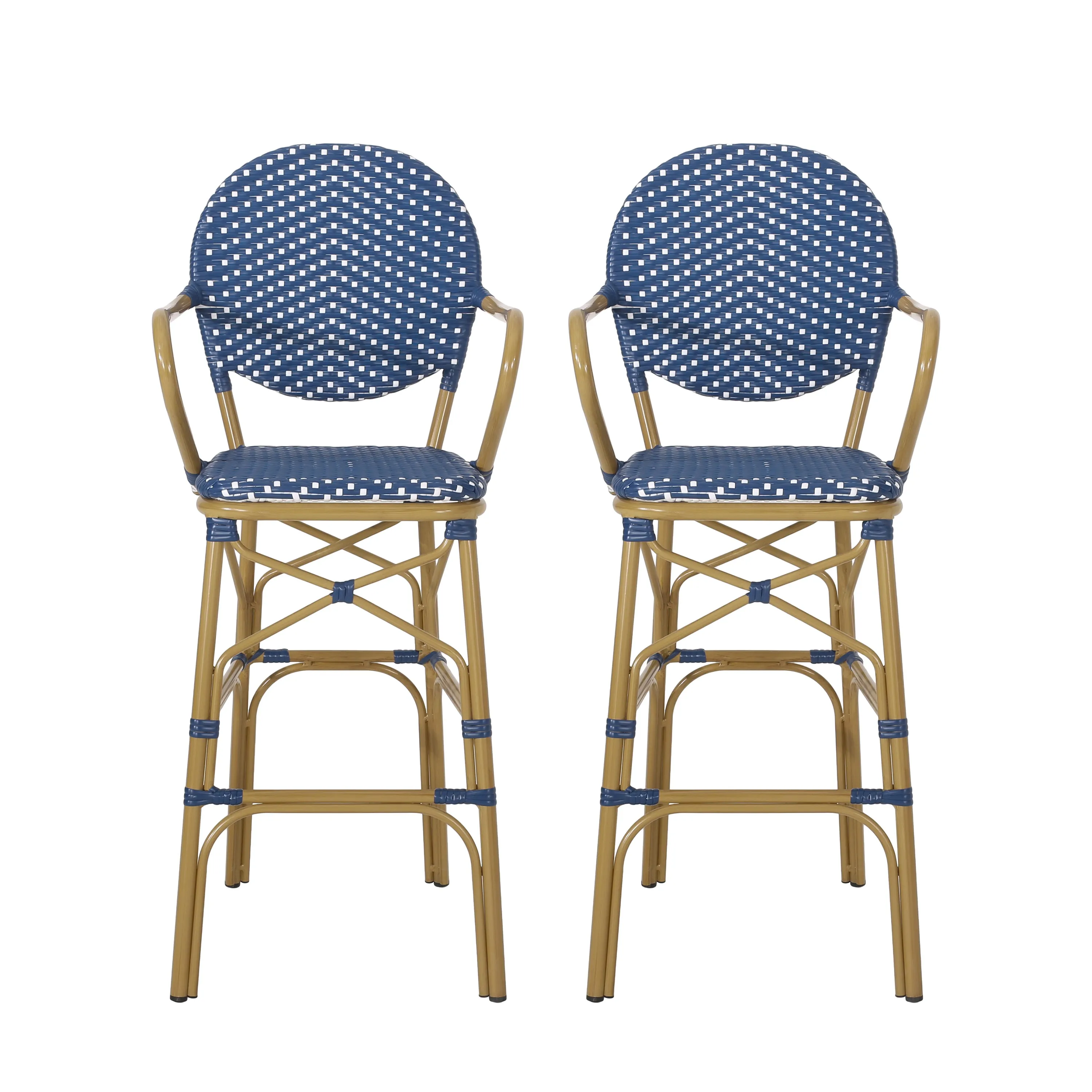 Outdoor Wicker and Aluminum French Barstools