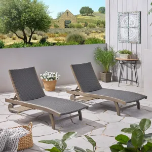 Outdoor Wicker and Wood Chaise Lounge with Pull-Out Tray - NH276703 patio chairs, outdoor seating